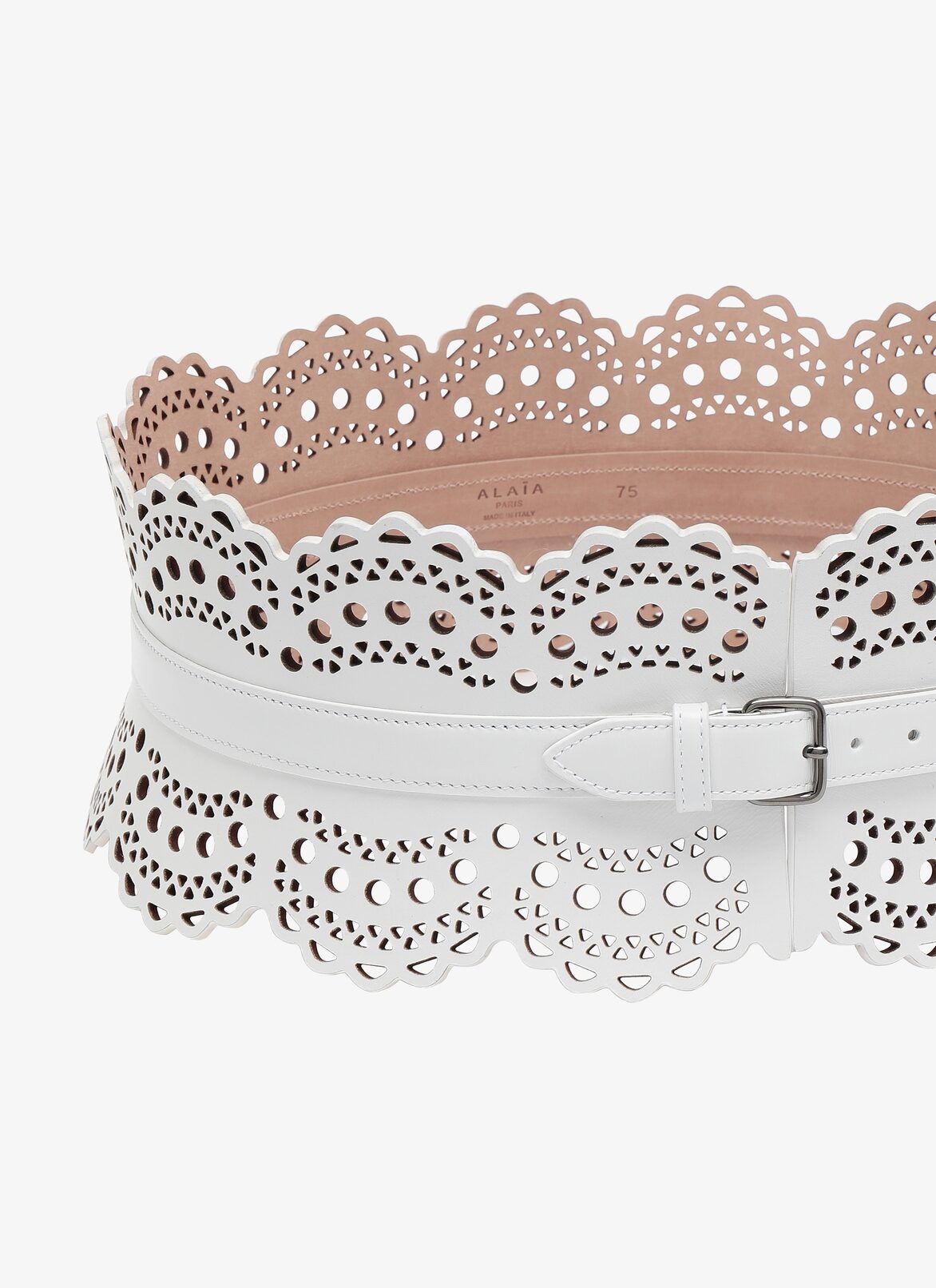 CORSET CUIR LUX NEW VIENNE FLEUR OPTICAL WHITE ALAÏA WHITE  CORSET CUIR LUX NEW VIENNE FLEUR OPTICAL WHITE